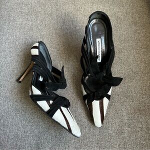 Vintage Manolo Blahnik zebra pony hair heels